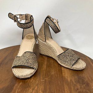 Vince Camuto Leera Women's Espadrille Wedge Sandal Animal Print Cow Hair Size 7M